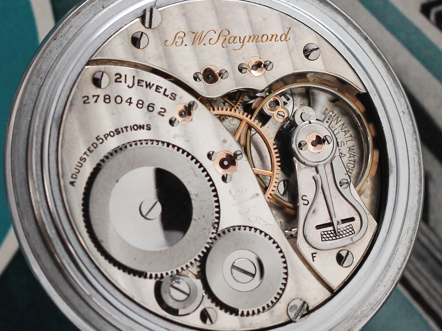 Elgin Pocket Watch Railroad Grade B.W. Raymond Housed in Train Engraved Case image 2