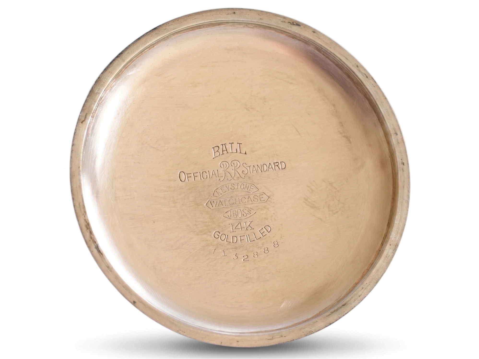 Gold-filled case back with engraved Ball Official Standard markings and serial number 1B4273.