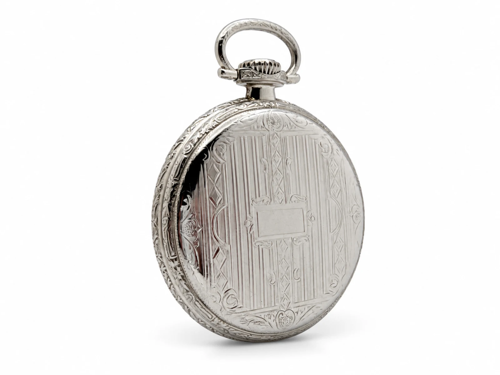 Ball-Waltham Official Standard 21 Jewel (1920) — engraved 14K white gold-filled case back with vacant cartouche