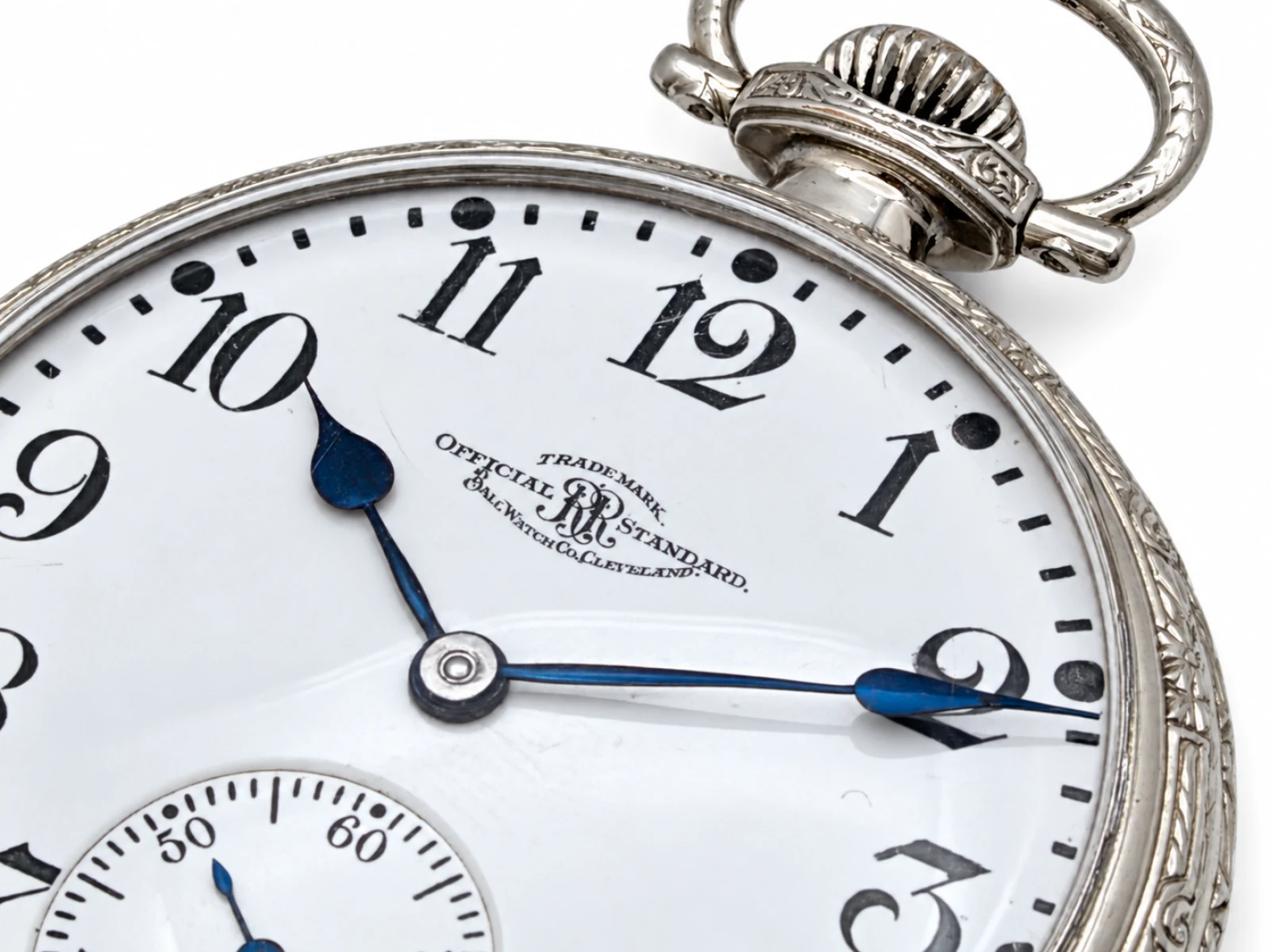Ball-Waltham Official Standard 21 Jewel (1920) — close view of the Official Standard dial and heat-blued spade hands