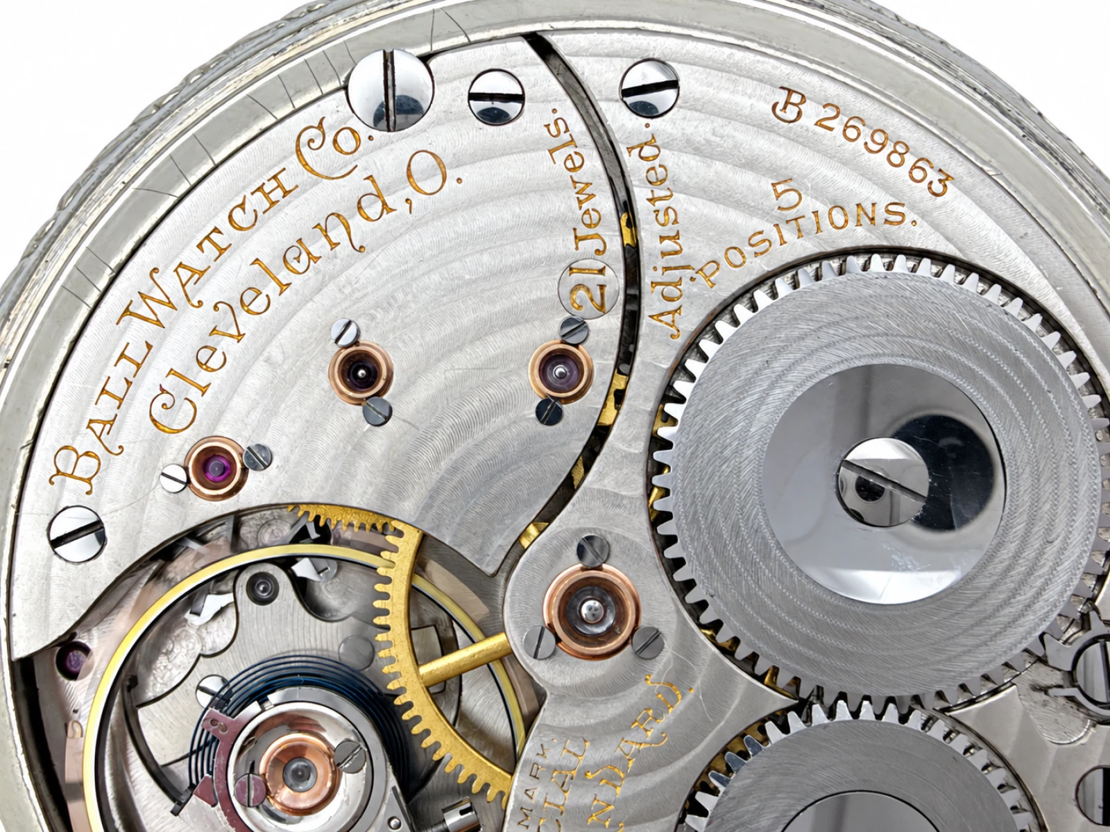 Ball-Waltham Official Standard 21 Jewel (1920) — movement engraved 21 Jewels, Adjusted 5 Positions, serial B269863