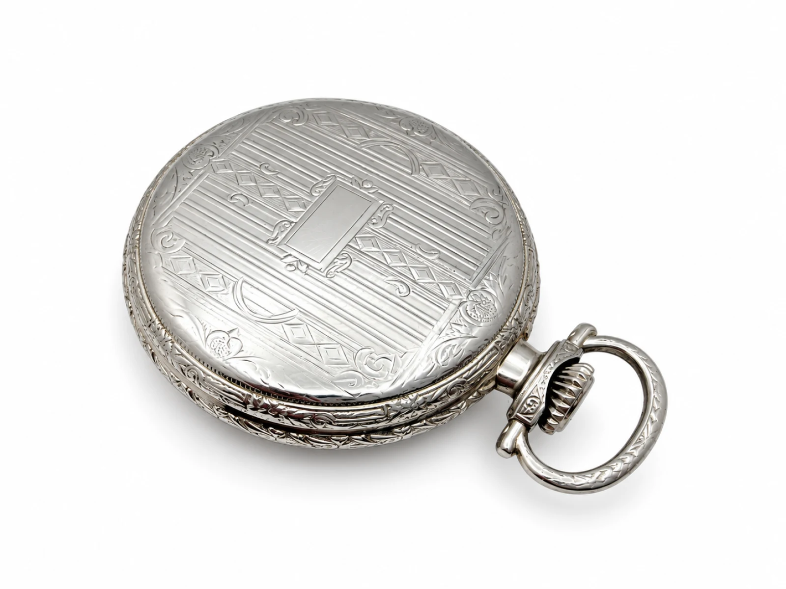 Ball-Waltham Official Standard 21 Jewel (1920) — case back and engraved bow from a low angle