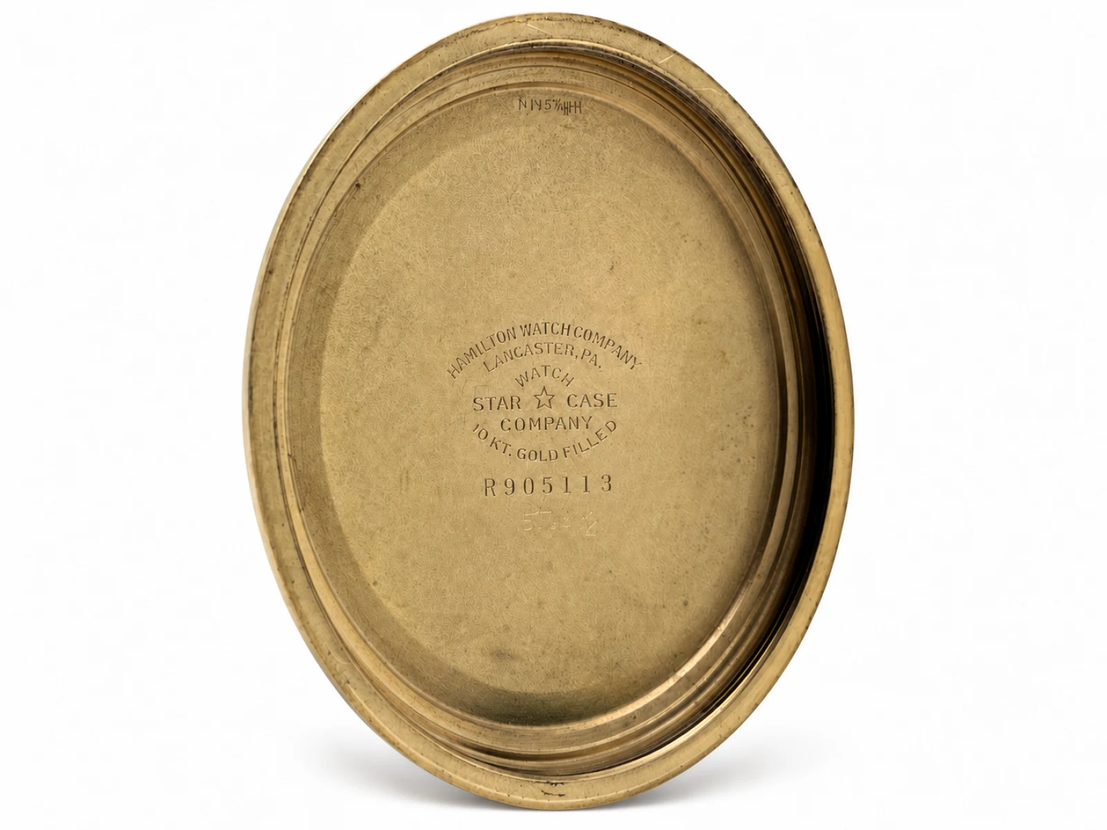 Hamilton 992B in Model 17 Case with Mauve Box (1961) — inner case back stamped Hamilton Watch Company Lancaster Pa., Star Watch Case Company, 10 Kt. Gold Filled
