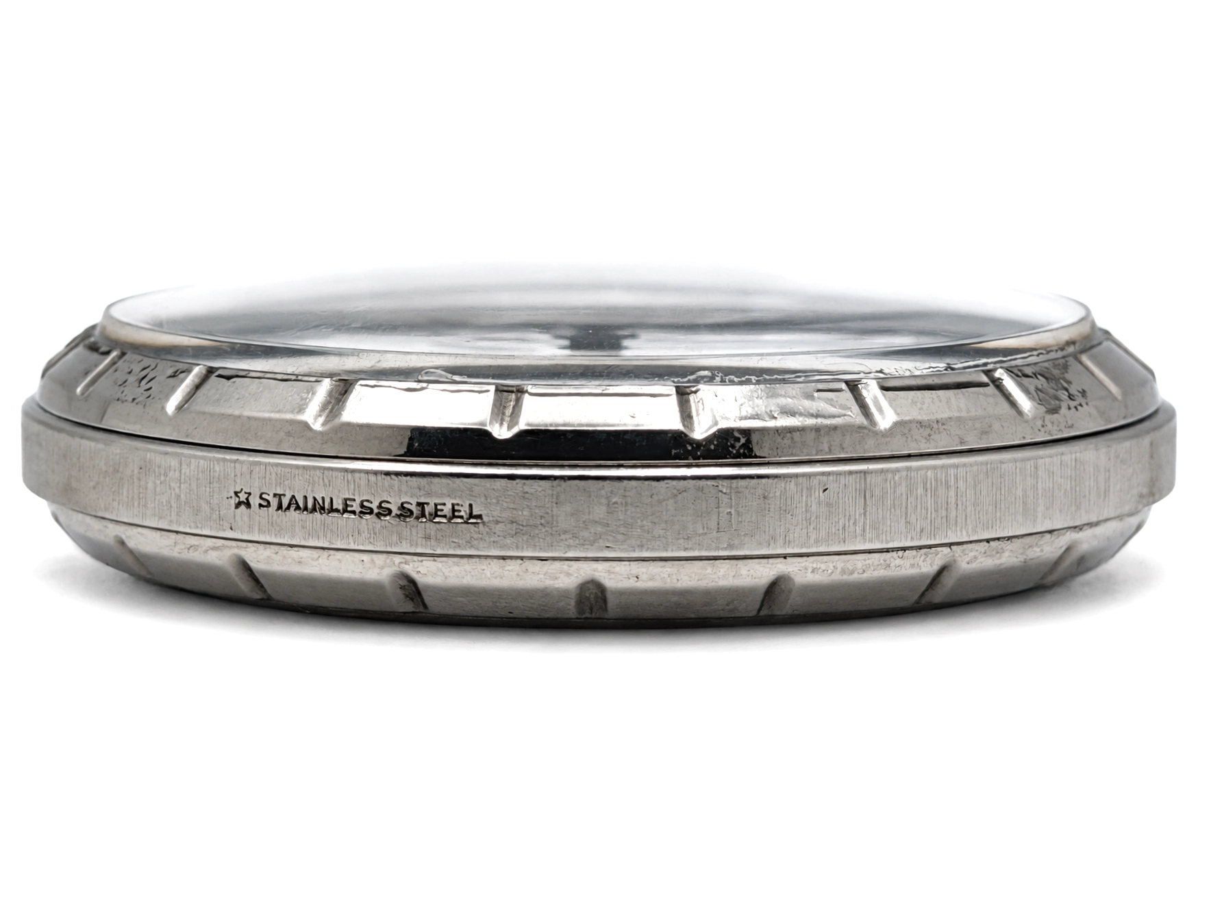 Late-Era Hamilton 992B in Stainless Steel Case (1965) — closed stainless steel case back, stamped with maker mark and material designation