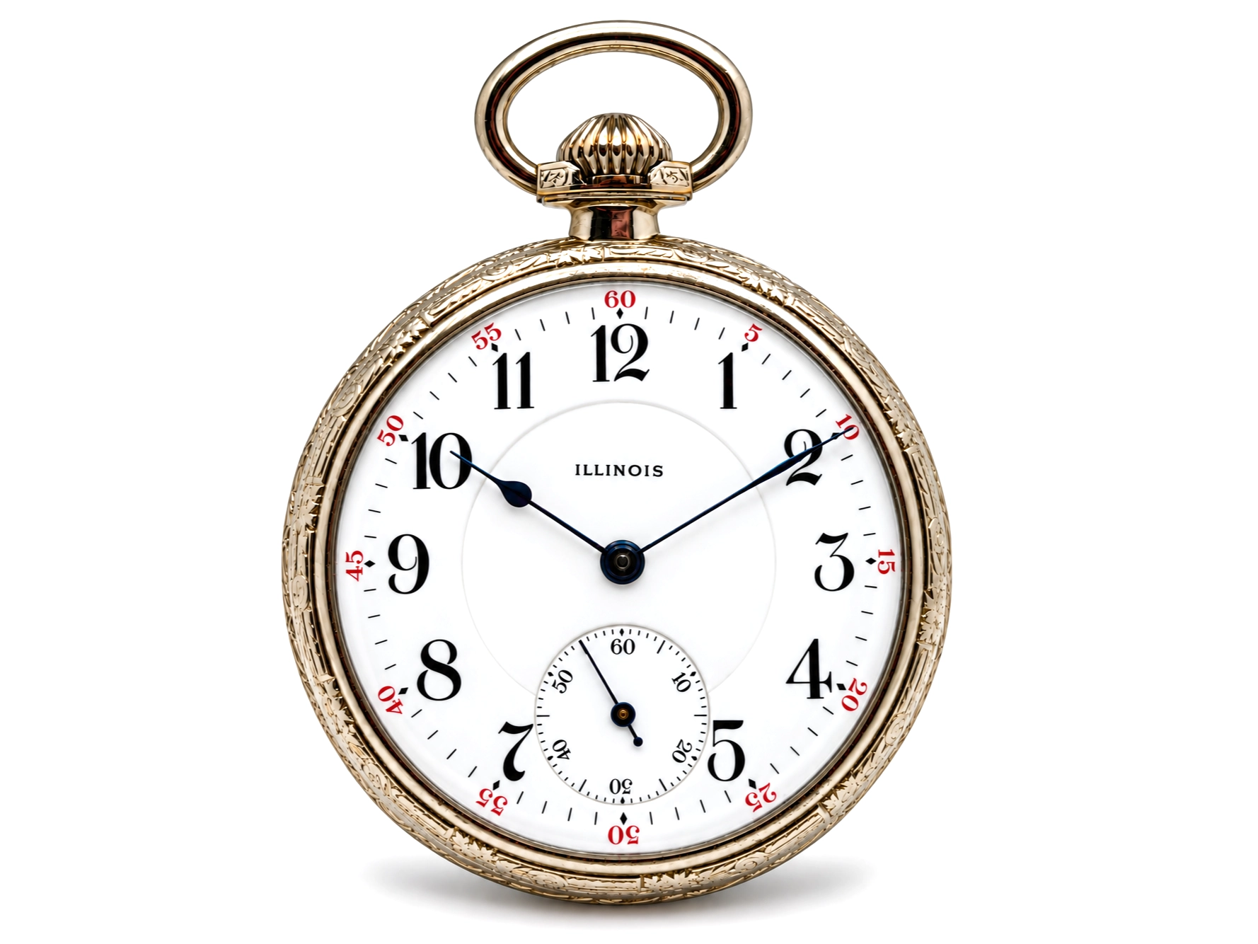 Illinois A. Lincoln White GF Wadsworth Case (1917) — white enamel dial with Arabic numerals, subsidiary seconds dial at 6 o'clock, blued…