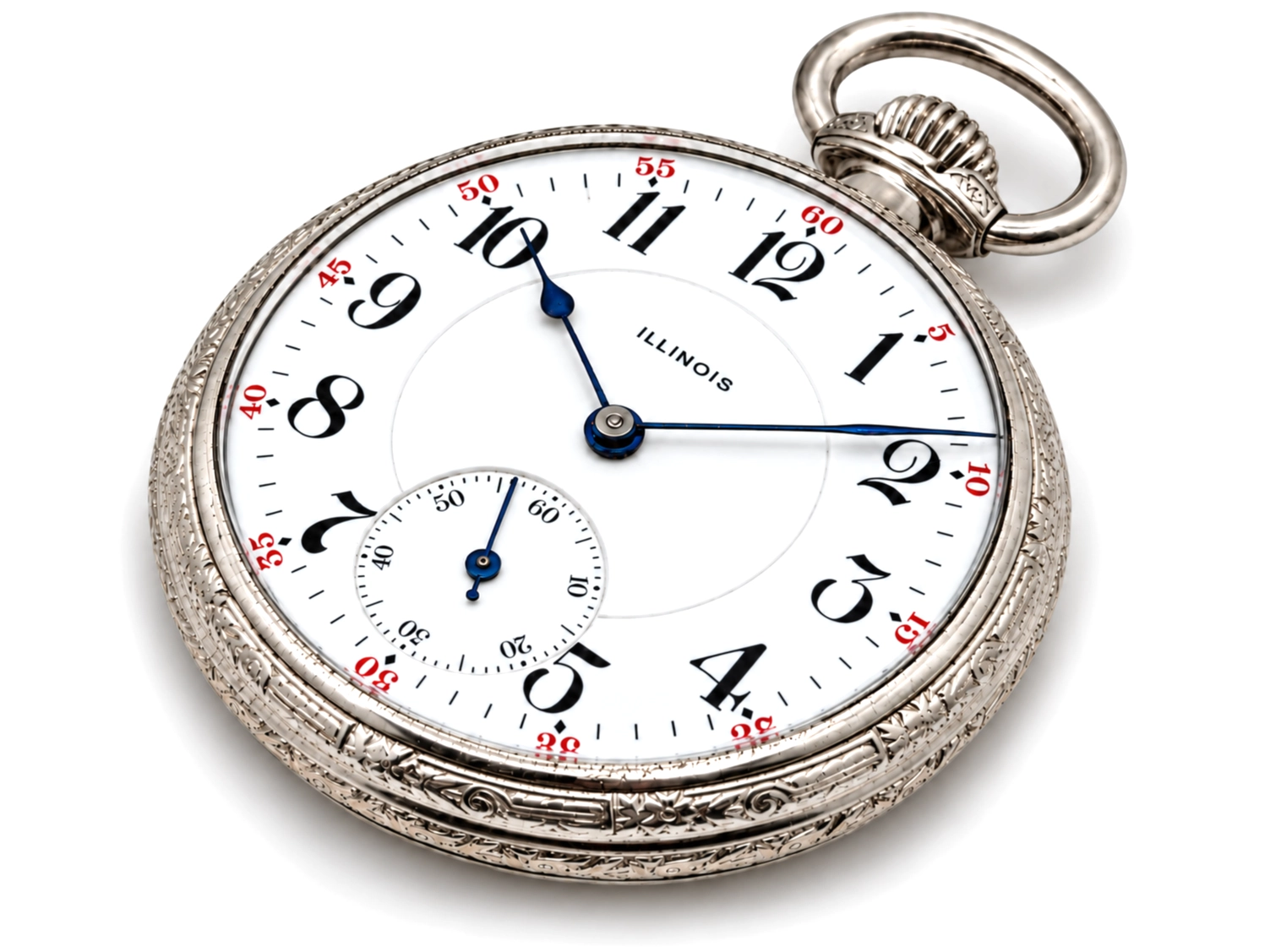 Illinois A. Lincoln White GF Wadsworth Case (1917) — white enamel dial with Arabic numerals and subsidiary seconds dial at 6 o'clock,…