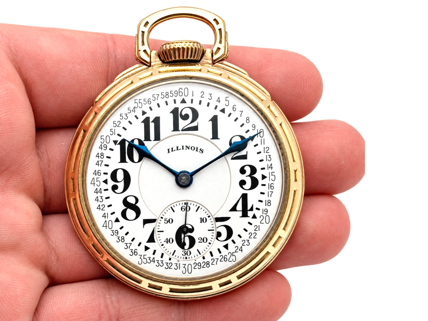 Illinois Bunn Special Type III with Montgomery Dial (1929) — front dial with Arabic numerals, blue steel hands, and subsidiary seconds…