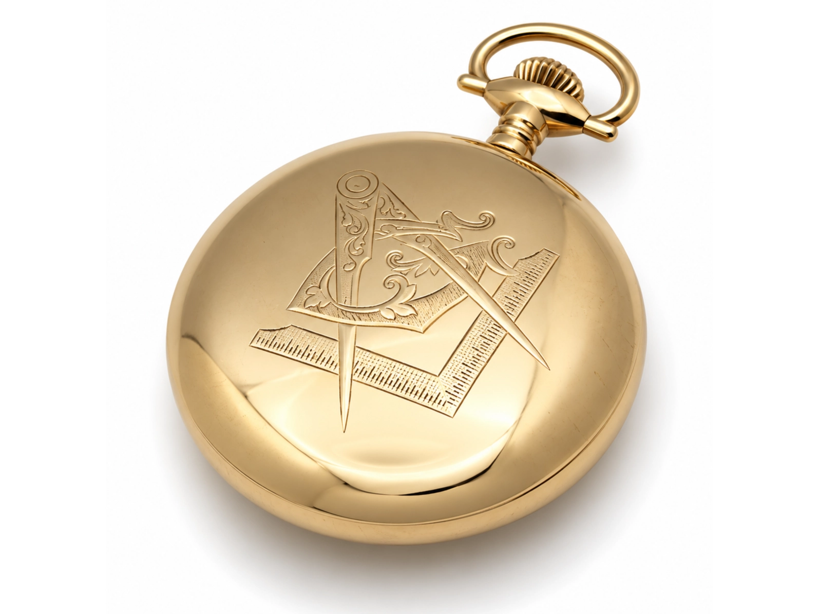 Waltham "P.S. Bartlett" Masonic Engraving (1901) — polished case back engraved with Masonic compass and square over ruled square emblem
