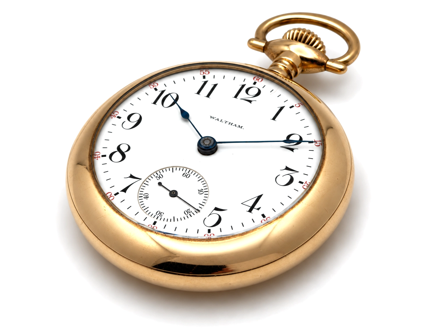 Waltham "P.S. Bartlett" Masonic Engraving (1901) — front dial with Arabic numerals, blued steel hands, and subsidiary seconds dial at 6…