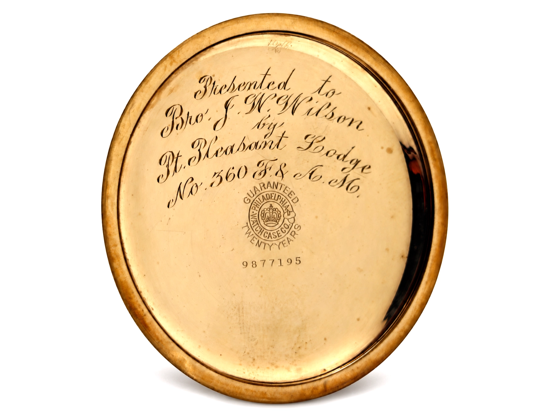 125 Year-Old Waltham P.S. Bartlett with Masonic Engraving — case back with engraved presentation inscription and Philadelphia Watch Case…